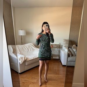 Michael Kors Green Paisley printed mini dress.